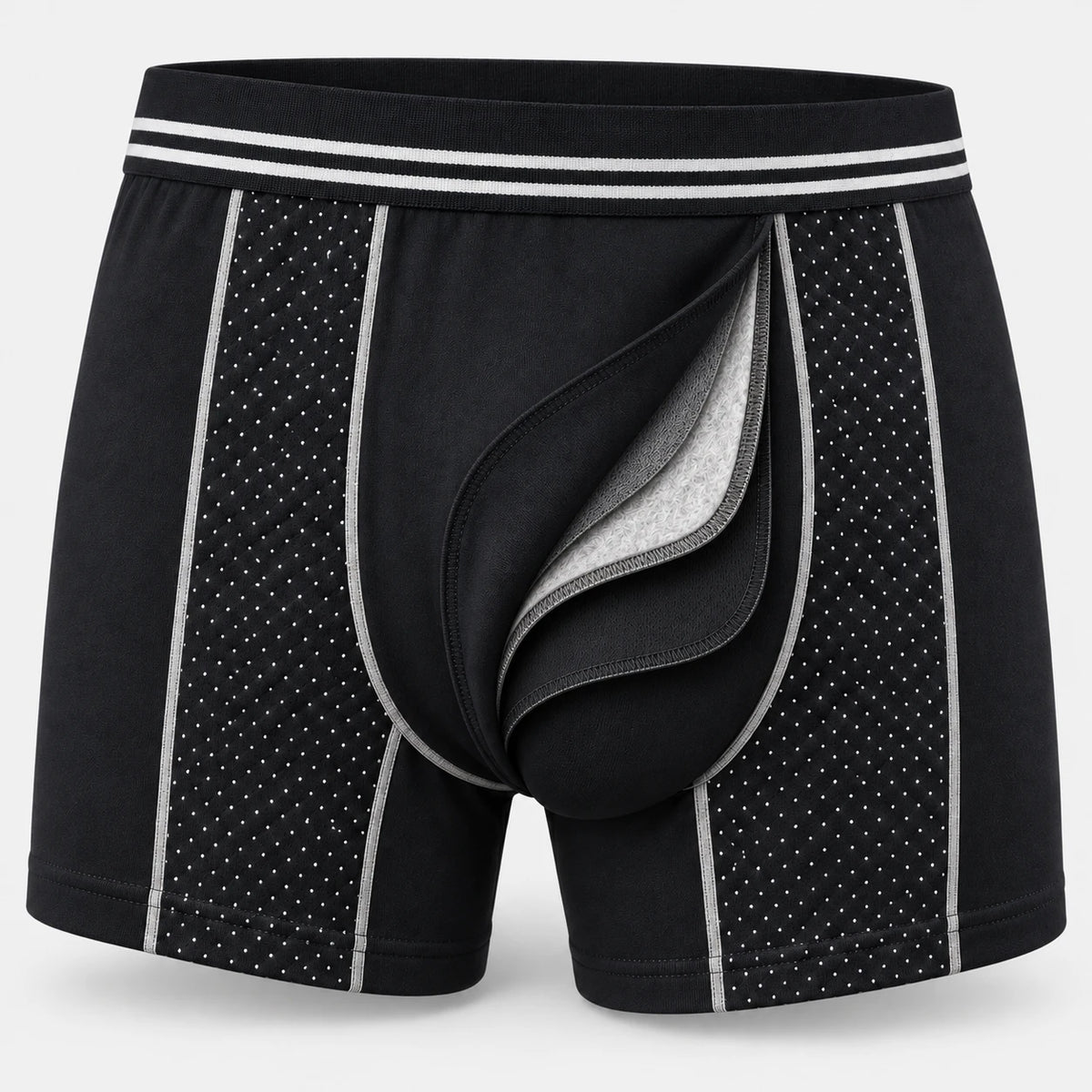 Cut-away of Ashby Boxer boxer briefs showing the built-in absorbent layer at the front