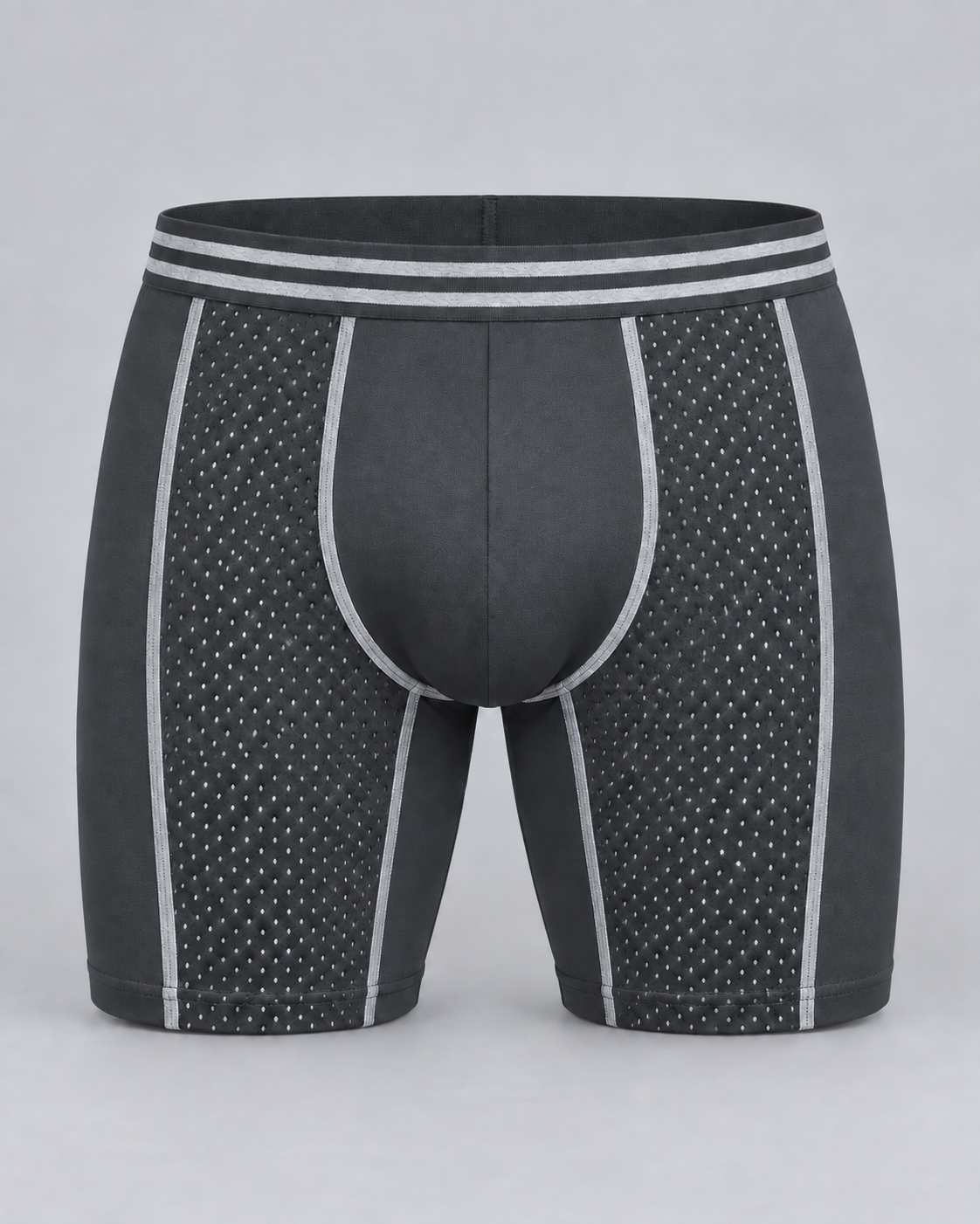 Ashby Boxer leak-proof boxer briefs in charcoal grey, front view